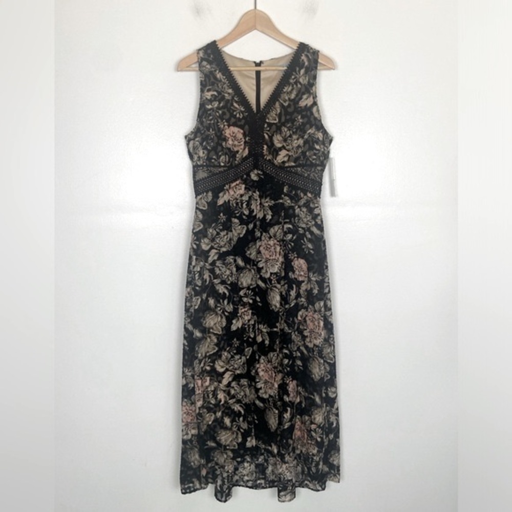Antonio Melani Jacquard Floral Dress Size 8 Sheer Chiffon High Low Black & Pink - Picture 7 of 16